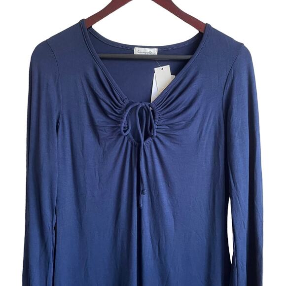 Loveappella Mini Dress Women M Navy Tie Keyhole Jersey Stretch Vacay Neutral NEW - Picture 9 of 10